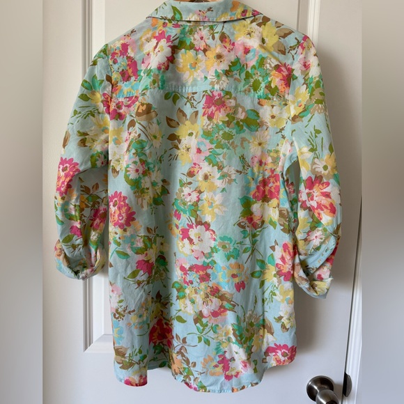 J.Jill Uncommon Threads blue and floral tunic blouse. Size Medium Tall - Picture 3 of 7